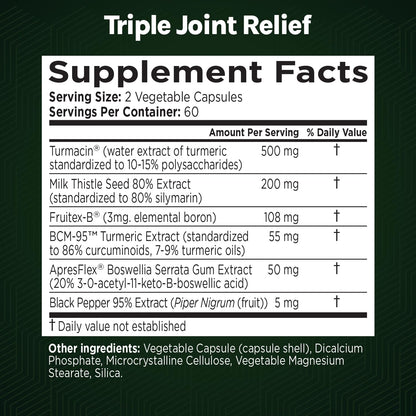 GREEN VALLEY NATURALS Triple Joint Relief Gold – Joint Support Supplement with Turmeric (Turmacin®, BCM-95®), Boswellia (AprèsFlex®) & Boron – Supports Mobility & Flexibility – 120 Capsules - dailyvitalstore