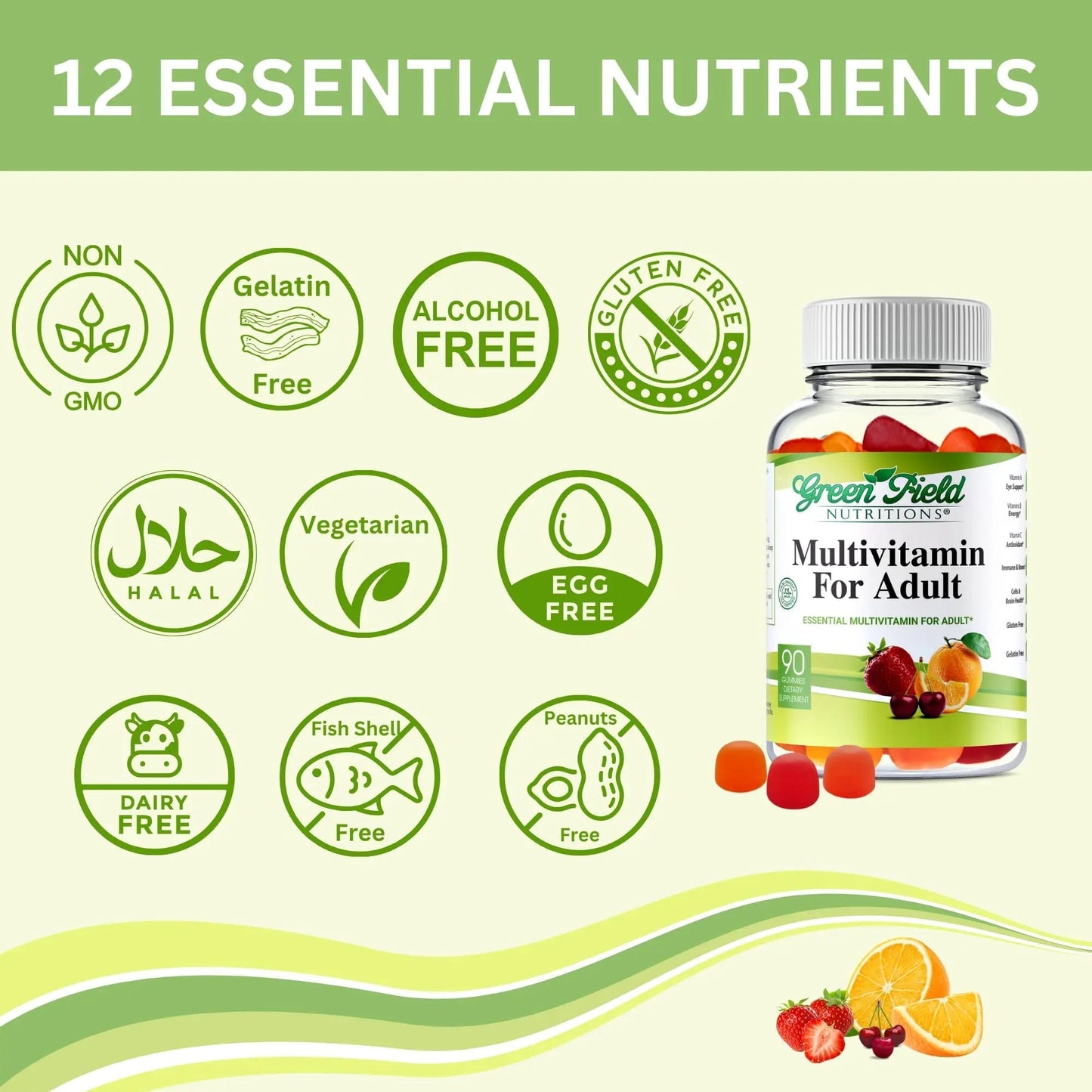 Greenfield Nutritions Halal Multivitamins for Adults | 90 Halal Vitamins for Women & Men | All Essential Gelatin Free Halal Gummy Vitamin, Mineral - dailyvitalstore