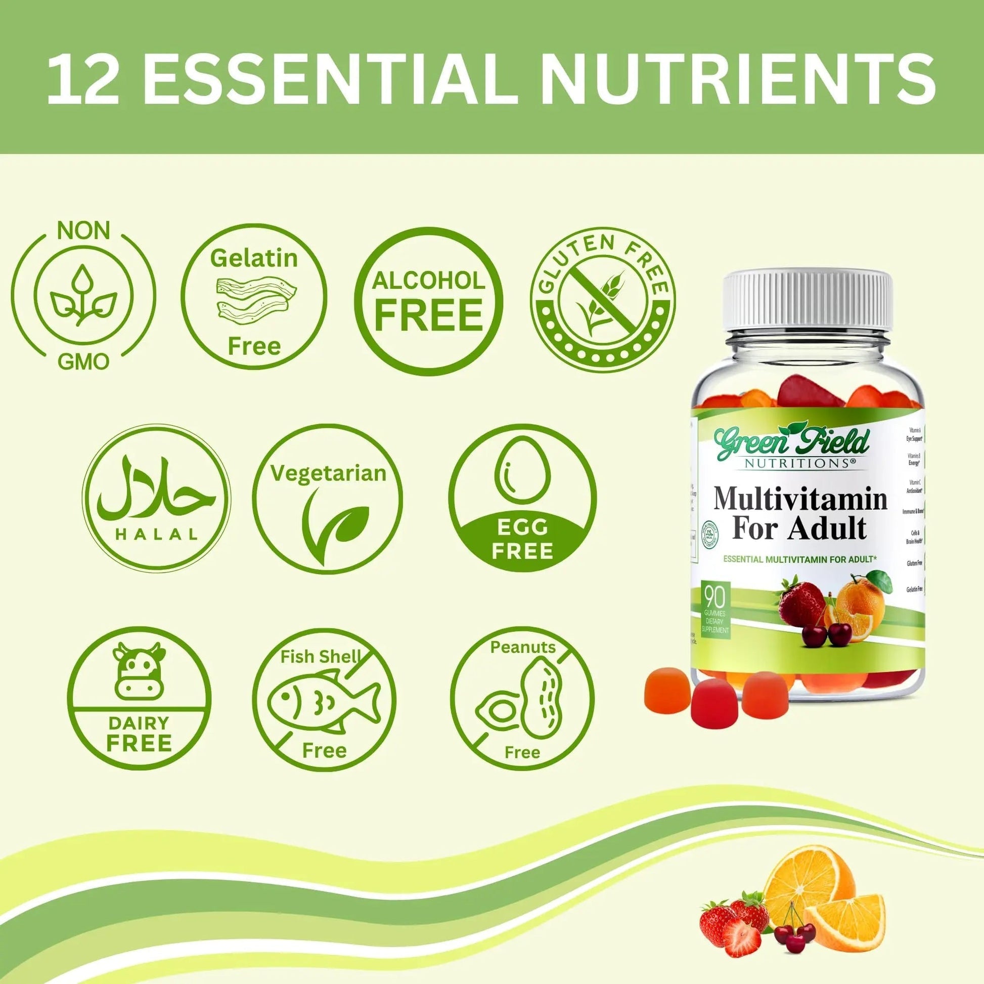 Greenfield Nutritions Halal Multivitamins for Adults | 90 Halal Vitamins for Women & Men | All Essential Gelatin Free Halal Gummy Vitamin, Mineral - dailyvitalstore