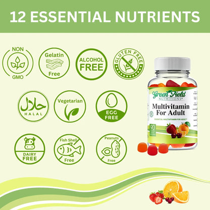 Greenfield Nutritions Halal Multivitamins for Adults | 90 Halal Vitamins for Women & Men | All Essential Gelatin Free Halal Gummy Vitamin, Mineral - dailyvitalstore