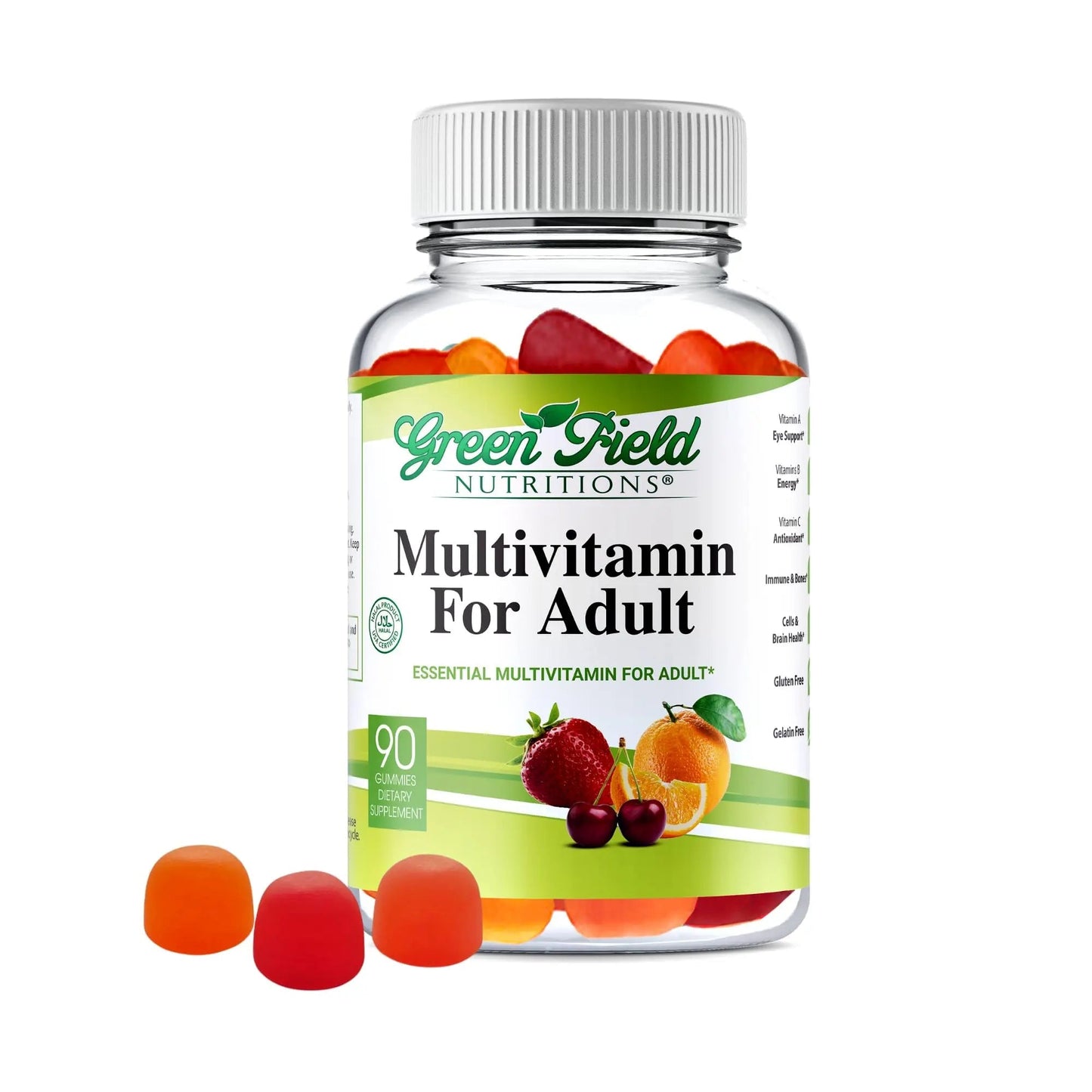 Greenfield Nutritions Halal Multivitamins for Adults | 90 Halal Vitamins for Women & Men | All Essential Gelatin Free Halal Gummy Vitamin, Mineral - dailyvitalstore