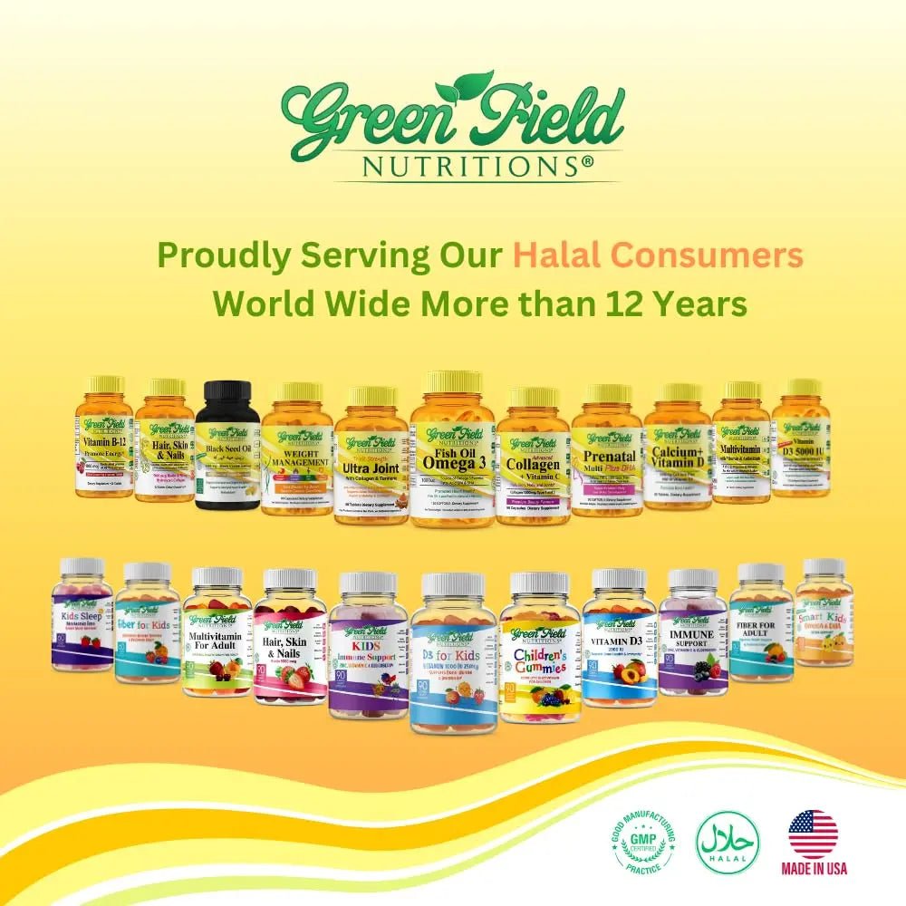 Greenfield Nutritions Halal Multivitamins for Women and Men - 60 Gelatin Free Multivitamin Tablets with 27+ Vitamin Minerals, A, B12, C, D3, Iron and Zinc - dailyvitalstore