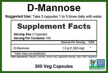 GreenPacks® D-Mannose 500mg, Non-GMO Verified Supplement - 300 Capsules - dailyvitalstore