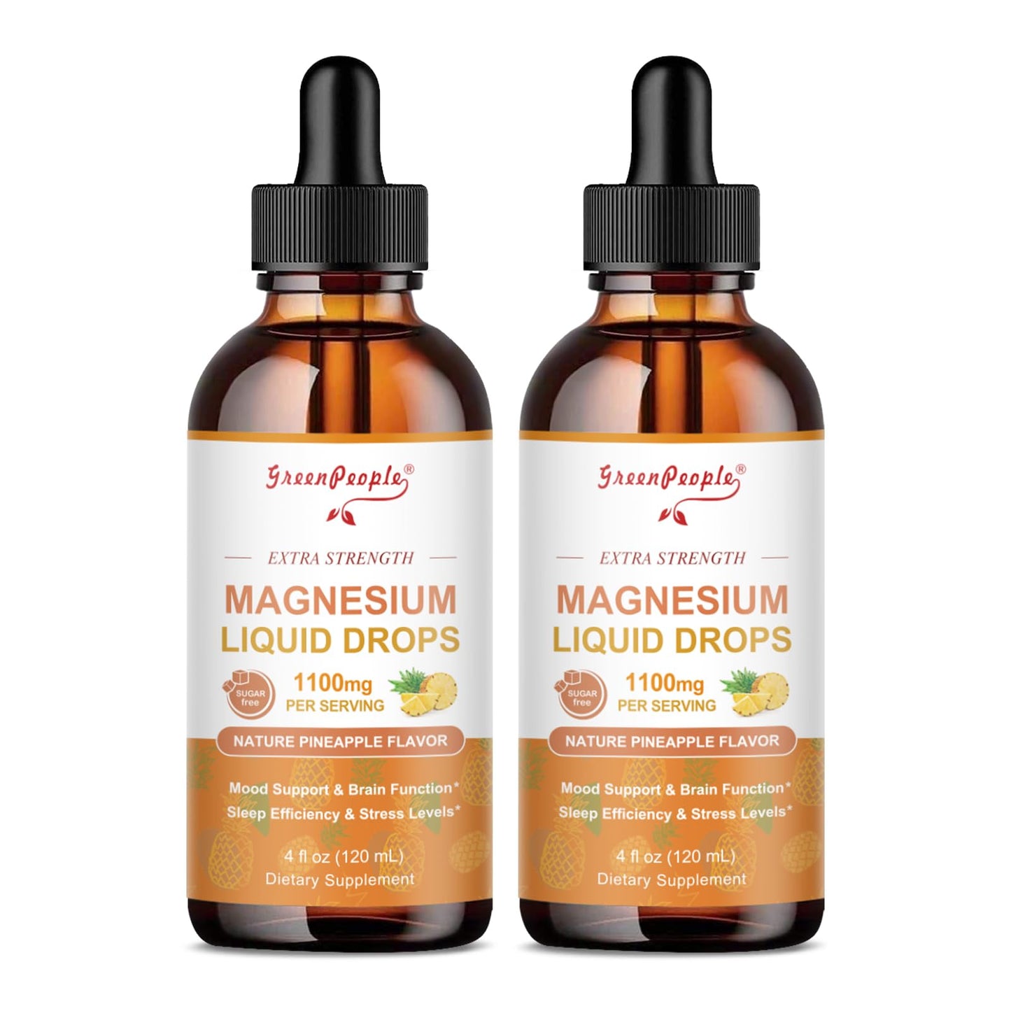 GREENPEOPLE 17-in-1 Triple Magnesium Complex Supplement,Magnesio Liquid Drops with Magnesium Glycinate & Citrate,Pineapple Flavor,Calm Mood,Muscle & Sleep for Adults,4 fl. oz 2Pack - dailyvitalstore
