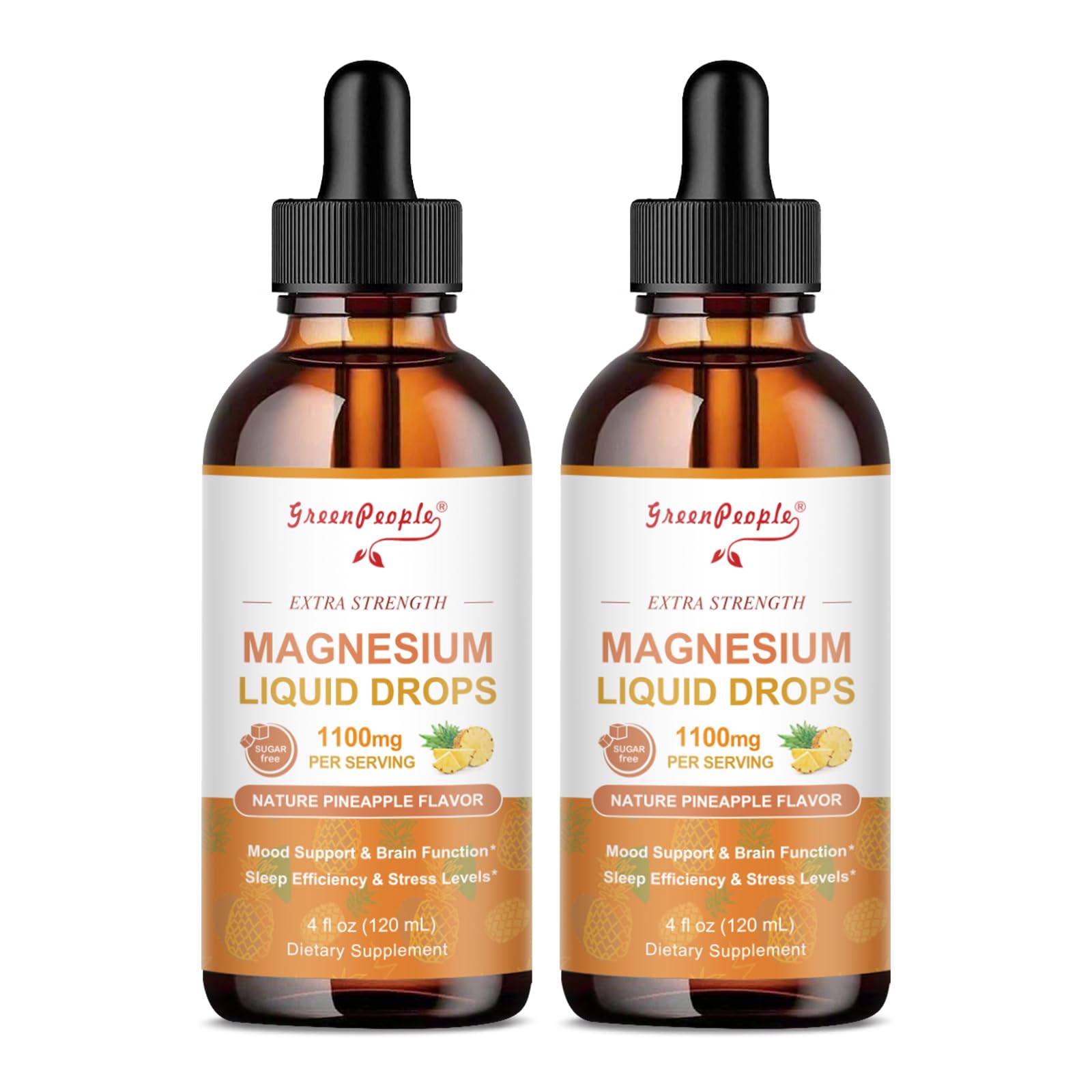 GREENPEOPLE 17-in-1 Triple Magnesium Complex Supplement,Magnesio Liquid Drops with Magnesium Glycinate & Citrate,Pineapple Flavor,Calm Mood,Muscle & Sleep for Adults,4 fl. oz 2Pack - dailyvitalstore