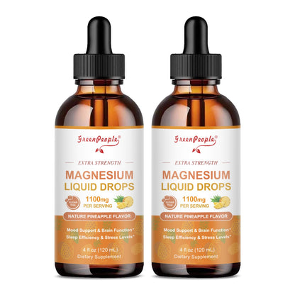GREENPEOPLE 17-in-1 Triple Magnesium Complex Supplement,Magnesio Liquid Drops with Magnesium Glycinate & Citrate,Pineapple Flavor,Calm Mood,Muscle & Sleep for Adults,4 fl. oz 2Pack - dailyvitalstore