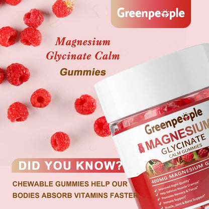 GREENPEOPLE Magnesium Glycinate Gummies 400mg - Sugar Free Magnesium Supplement with Magnesio Citrate, Vitamin D, and B6 for Calm Support & Sleep for Adults - dailyvitalstore