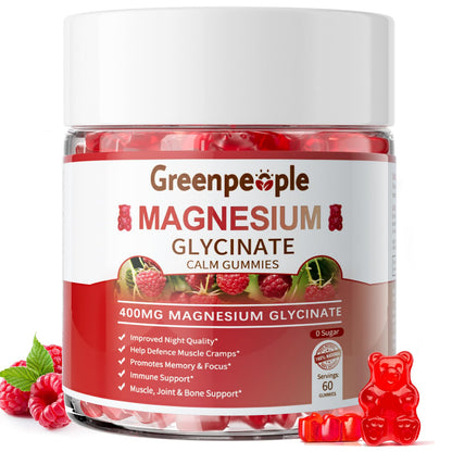 GREENPEOPLE Magnesium Glycinate Gummies 400mg - Sugar Free Magnesium Supplement with Magnesio Citrate, Vitamin D, and B6 for Calm Support & Sleep for Adults - dailyvitalstore