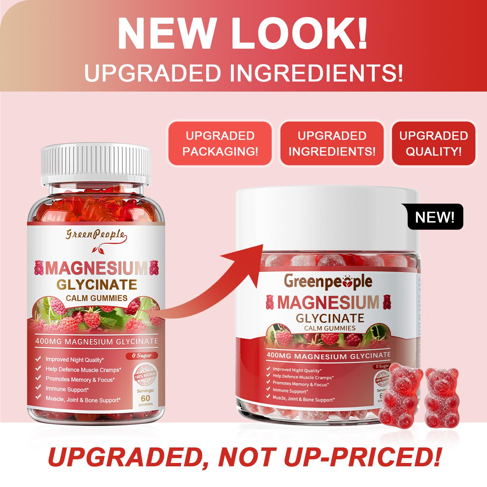 GREENPEOPLE Magnesium Glycinate Gummies 400mg - Sugar Free Magnesium Supplement with Magnesio Citrate, Vitamin D, and B6 for Calm Support & Sleep for Adults - dailyvitalstore