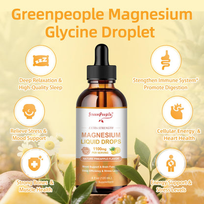 GREENPEOPLE Magnesium Glycinate Liquid Drop - 17-in-1 4Fl. Oz Triple Magnesium Complex Supplement with Glycinate 400mg & Citrate 500mg Taurate/L-Theanine for Calm Mood/Muscle/Sleep,Pineapple Flavor - dailyvitalstore