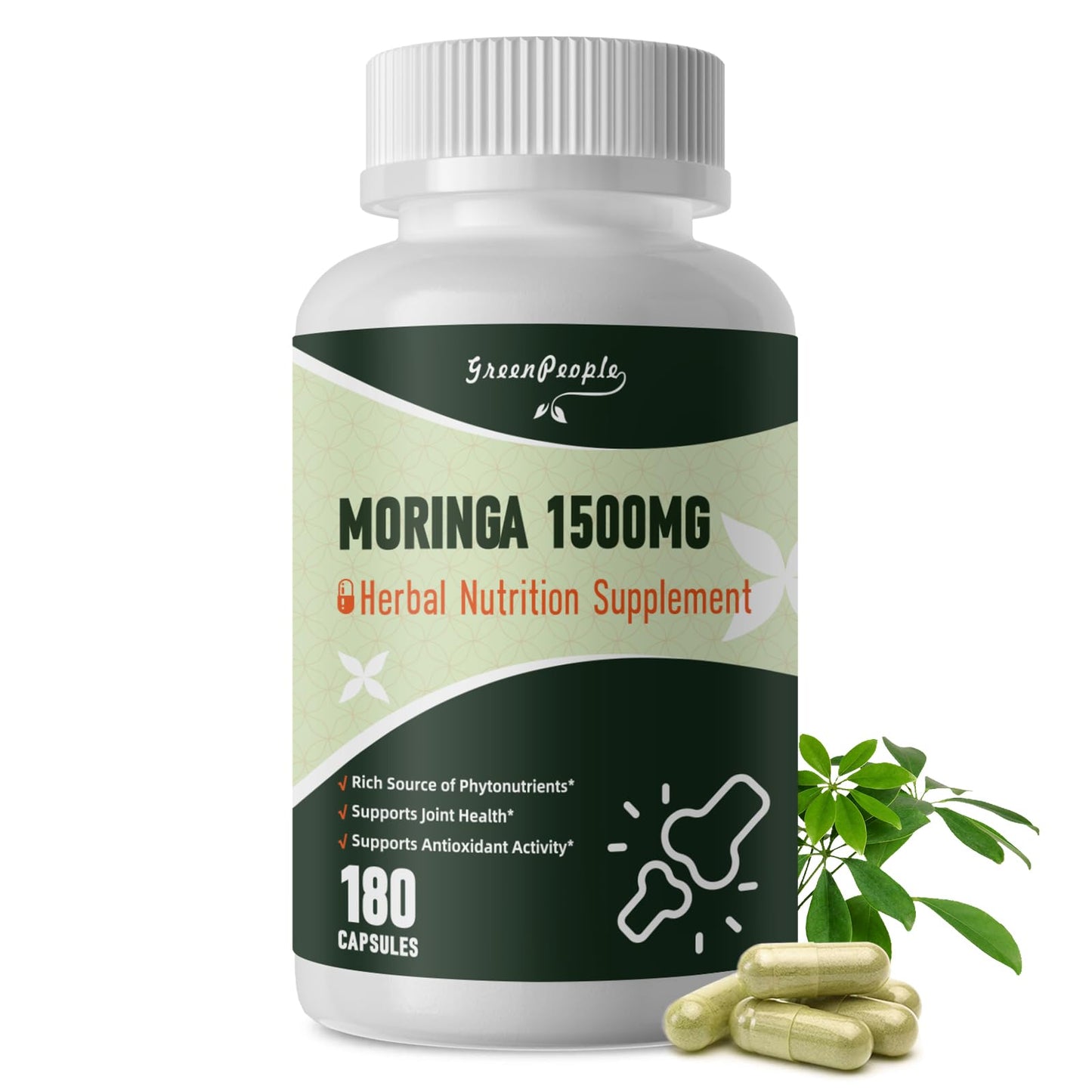 GREENPEOPLE Whole-Leaf Moringa Capsules 1500mg - High Potency 10:1 Moringa Oleifera Leaf Extract - Natural Green Superfood for Energy & Immune Support - dailyvitalstore