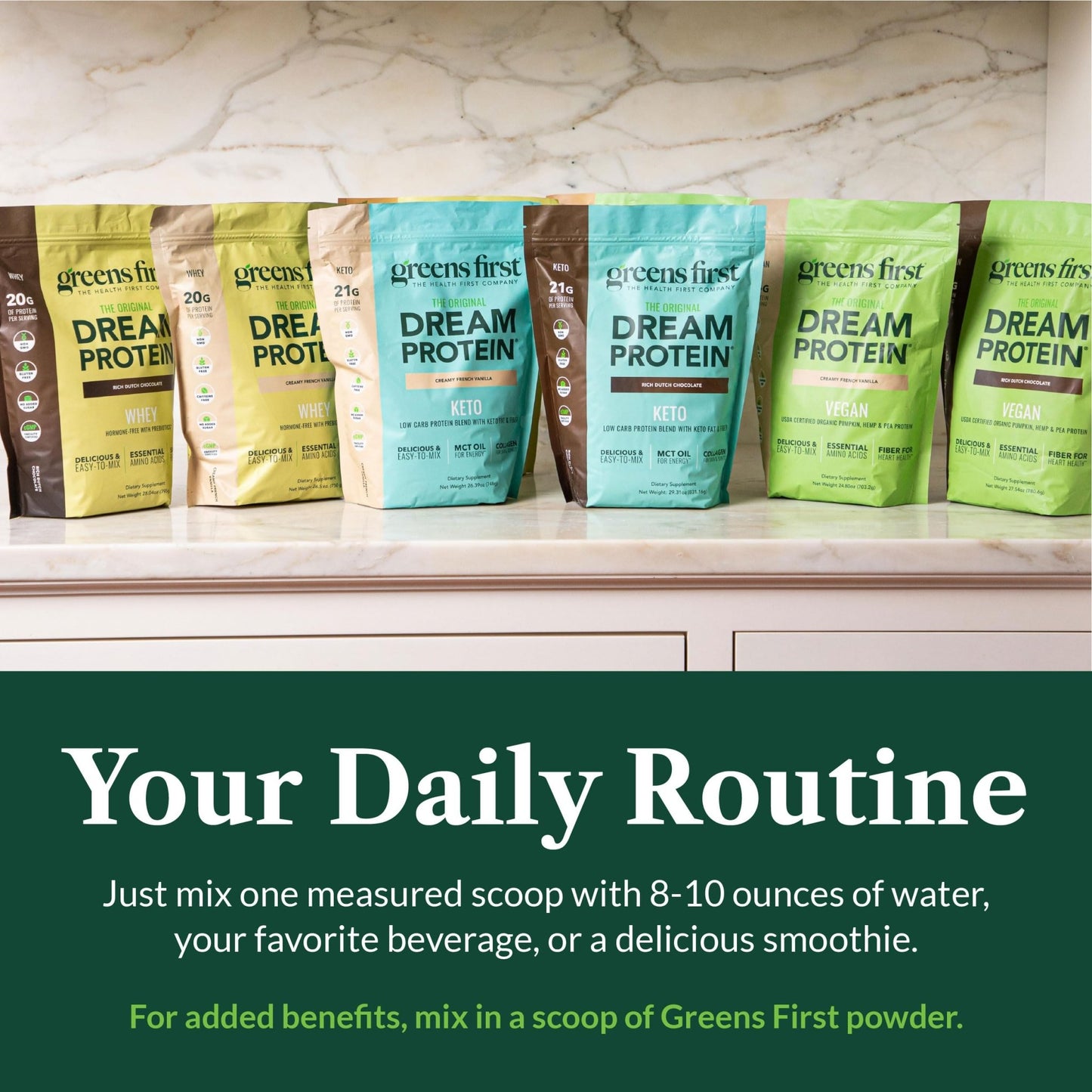 Greens First Dream Protein Powder Whey - 20g Protein Per Serving - Hormone-Free with Prebiotics - Non-GMO - No Artificial Sweeteners/MSG/Aspartame (Creamy French Vanilla, 26.5 oz) - dailyvitalstore