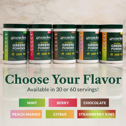 Greens First Original Greens Powder - 49 Superfoods - Organic Fruits & Veggies - Prebiotics, Probiotics & Digestive Enzymes - Antioxidant Smoothie - Dairy Free, Vegan & Non-GMO (Mint, 30 Servings) - dailyvitalstore