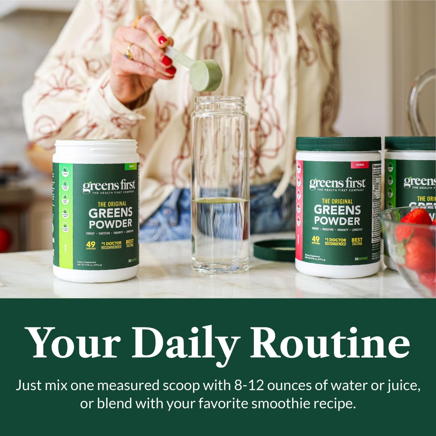 Greens First Original Greens Powder - 49 Superfoods - Organic Fruits & Veggies - Prebiotics, Probiotics & Digestive Enzymes - Antioxidant Smoothie - Dairy Free, Vegan & Non-GMO (Mint, 30 Servings) - dailyvitalstore
