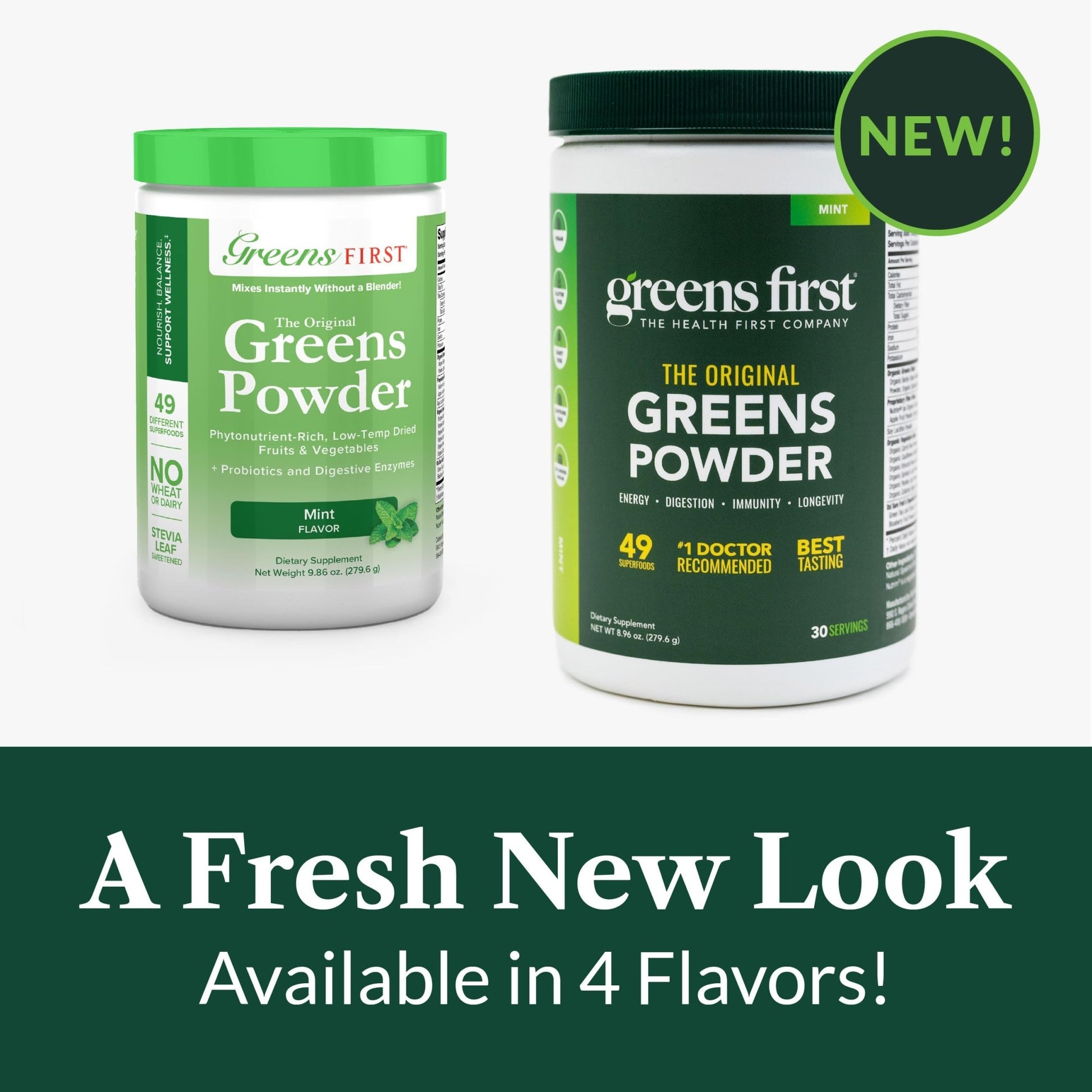 Greens First Original Greens Powder - 49 Superfoods - Organic Fruits & Veggies - Prebiotics, Probiotics & Digestive Enzymes - Antioxidant Smoothie - Dairy Free, Vegan & Non-GMO (Mint, 30 Servings) - dailyvitalstore