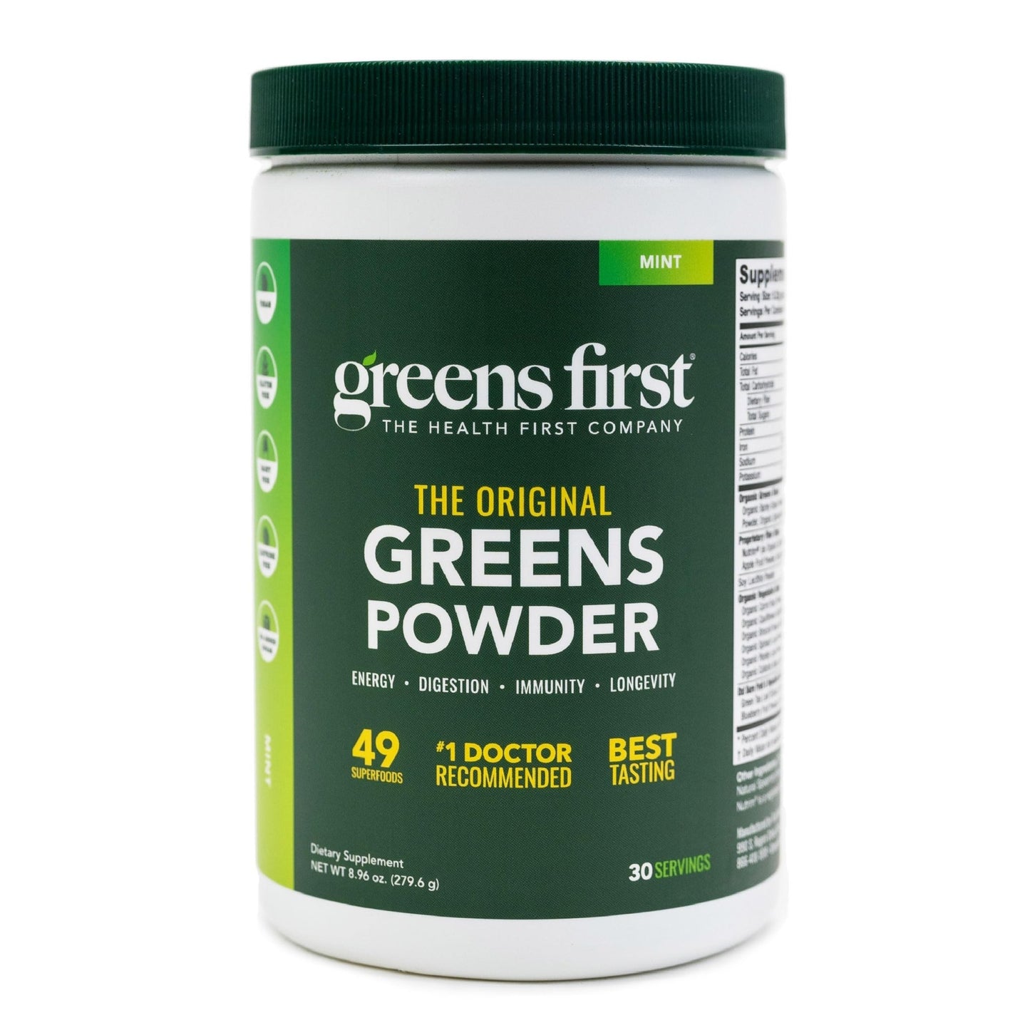Greens First Original Greens Powder - 49 Superfoods - Organic Fruits & Veggies - Prebiotics, Probiotics & Digestive Enzymes - Antioxidant Smoothie - Dairy Free, Vegan & Non-GMO (Mint, 30 Servings) - dailyvitalstore