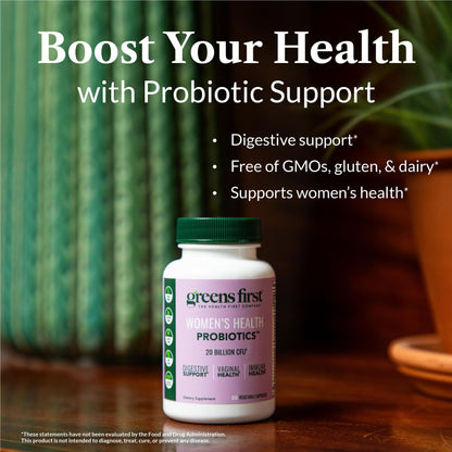 Greens First Women’s Health Probiotics - Probiotic for pH Balance - 20 Billion CFU - Support for Digestive, Immune & Vaginal Health Non-GMO/Gluten-Free/Dairy-Free/Soy-Free (30 Vegetable Capsules) - dailyvitalstore