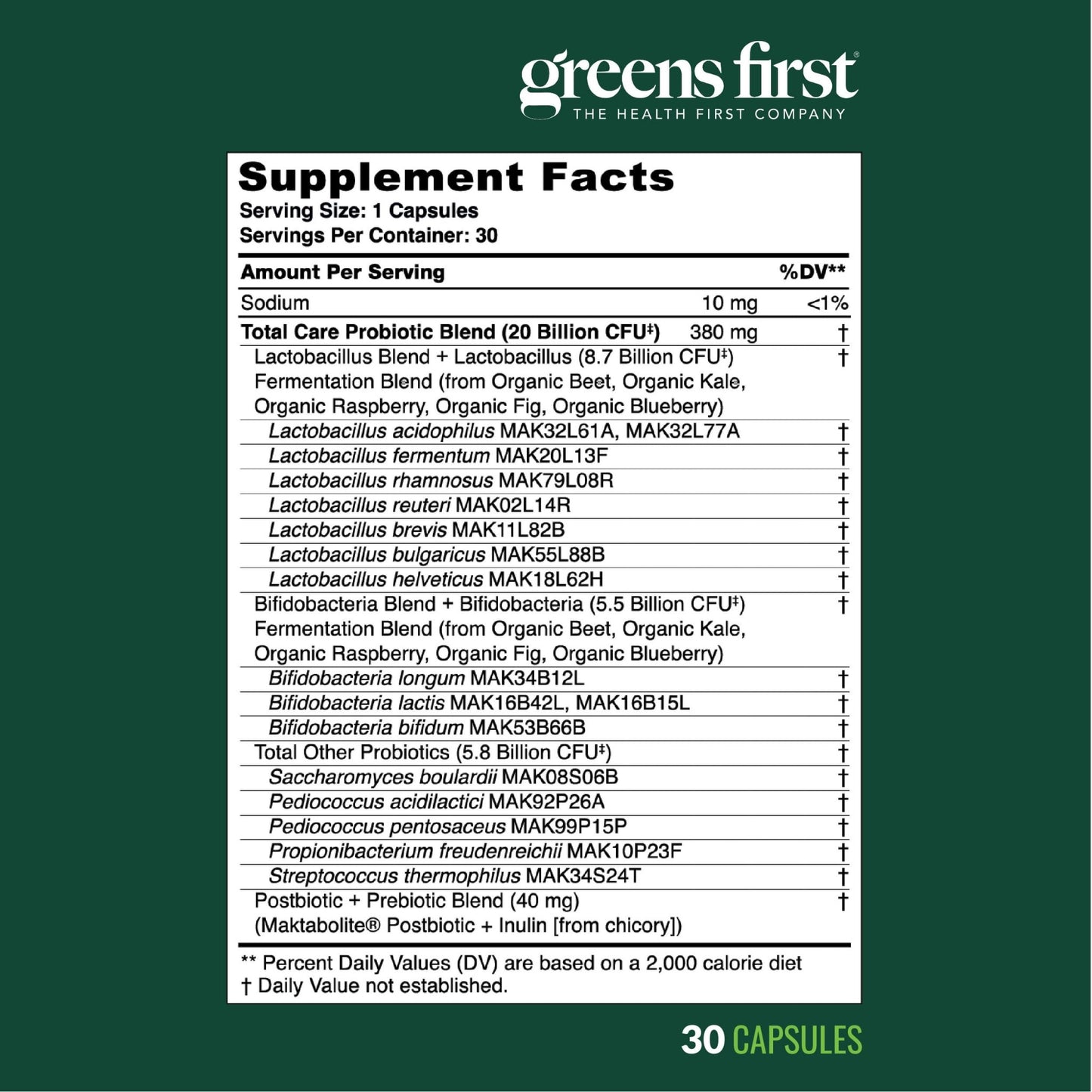 Greens First Women’s Health Probiotics - Probiotic for pH Balance - 20 Billion CFU - Support for Digestive, Immune & Vaginal Health Non-GMO/Gluten-Free/Dairy-Free/Soy-Free (30 Vegetable Capsules) - dailyvitalstore