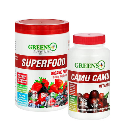 Greens+ Organic Reds Superfood Powder Camu Camu Dietary 400mg Vitamin C SuperFruit Supplement 120 Capsules, 100% Natural, Vitamins & Minerals, Vegan, Soy/Dairy/Gluten Free - dailyvitalstore