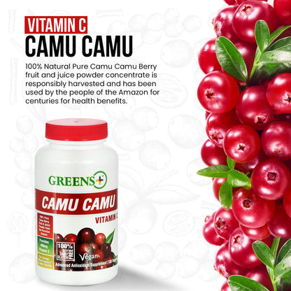 Greens+ Organic Reds Superfood Powder Camu Camu Dietary 400mg Vitamin C SuperFruit Supplement 120 Capsules, 100% Natural, Vitamins & Minerals, Vegan, Soy/Dairy/Gluten Free - dailyvitalstore