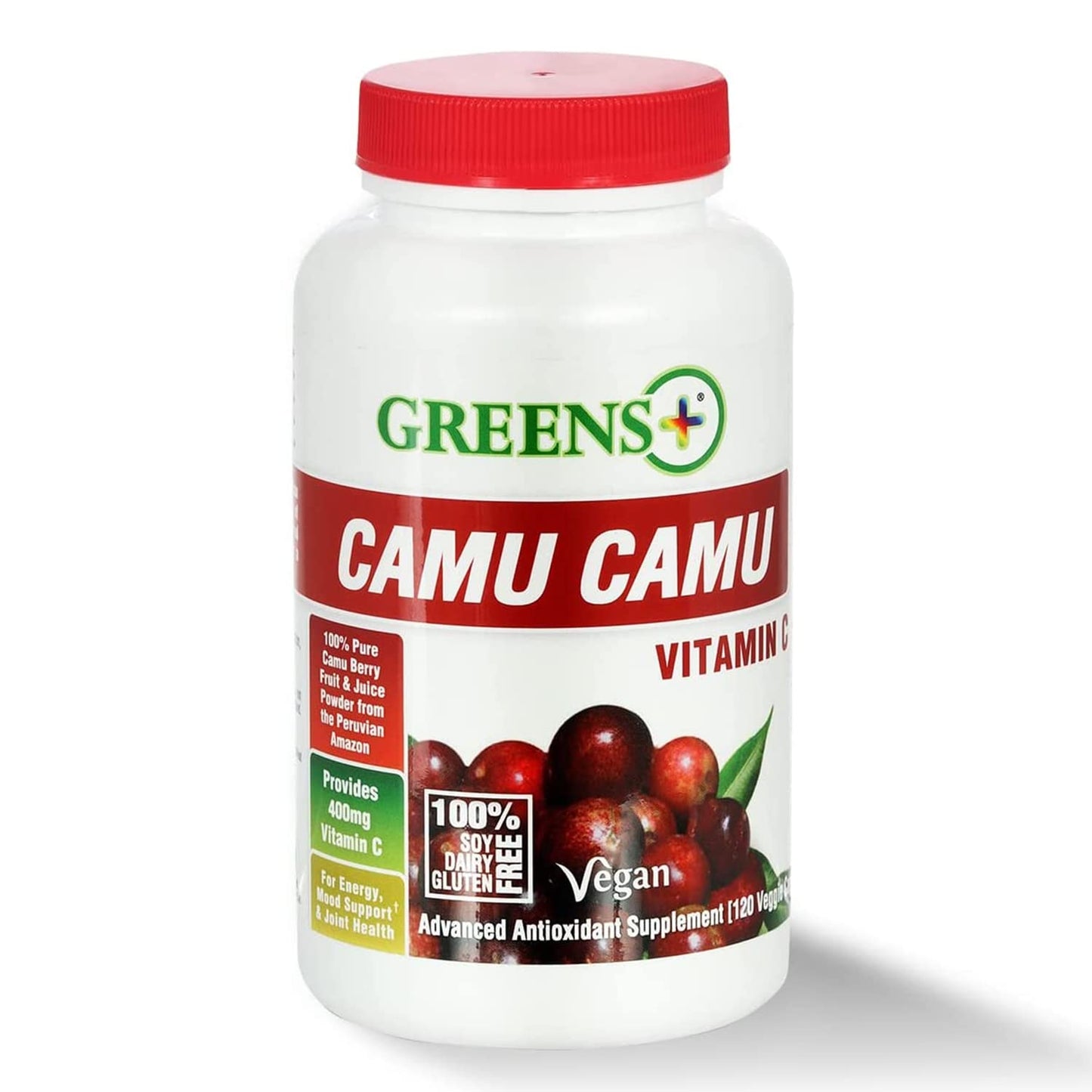 Greens+ Organic Reds Superfood Powder Camu Camu Dietary 400mg Vitamin C SuperFruit Supplement 120 Capsules, 100% Natural, Vitamins & Minerals, Vegan, Soy/Dairy/Gluten Free - dailyvitalstore