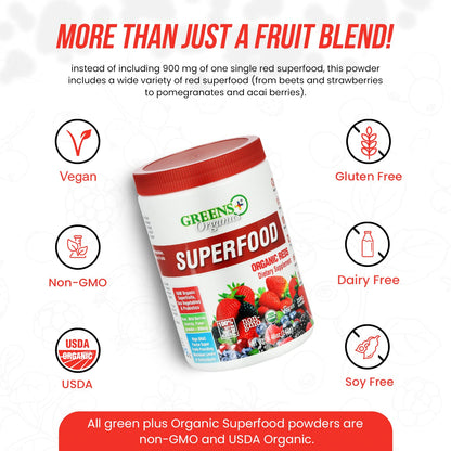 Greens+ Organic Reds Superfood Powder Camu Camu Dietary 400mg Vitamin C SuperFruit Supplement 120 Capsules, 100% Natural, Vitamins & Minerals, Vegan, Soy/Dairy/Gluten Free - dailyvitalstore