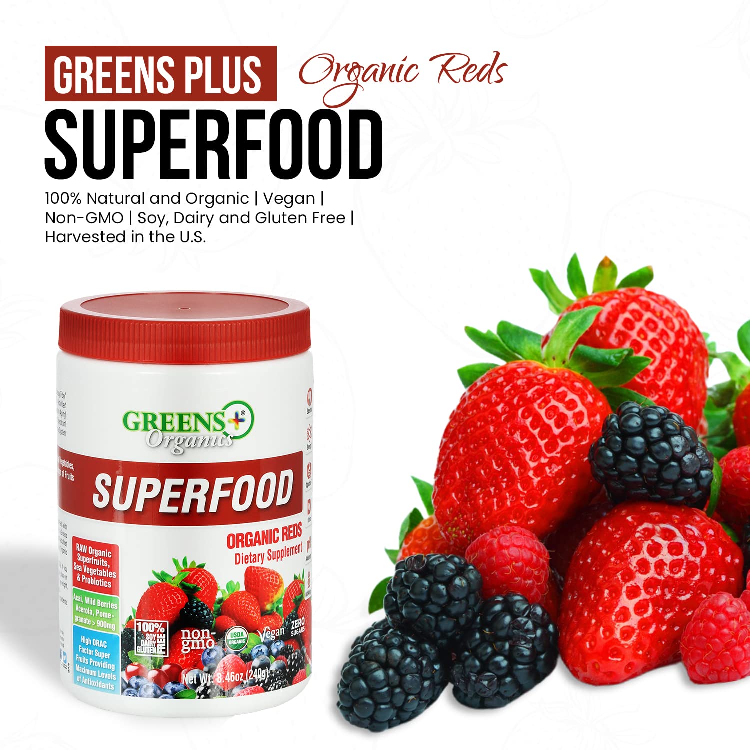Greens+ Organic Reds Superfood Powder Organic Super Veggie Capsules - dailyvitalstore