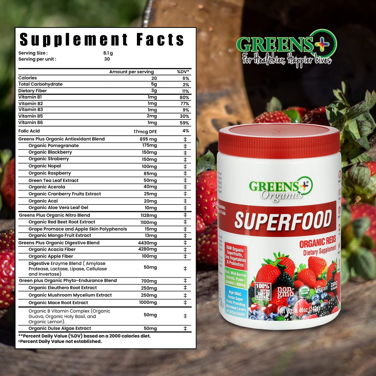 Greens+ Organic Reds Superfood Powder Organic Super Veggie Capsules - dailyvitalstore