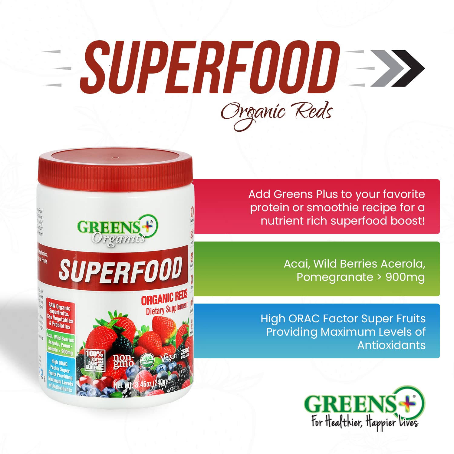 Greens+ Organic Reds Superfood Powder Organic Super Veggie Capsules - dailyvitalstore