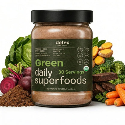 Greens Superfood Powder – USDA Organic Chocolate Flavor Cleanse & Detox Smoothie Mix – Digestive Enzymes, Immune Support, Bloating Relief, Vegan - dailyvitalstore