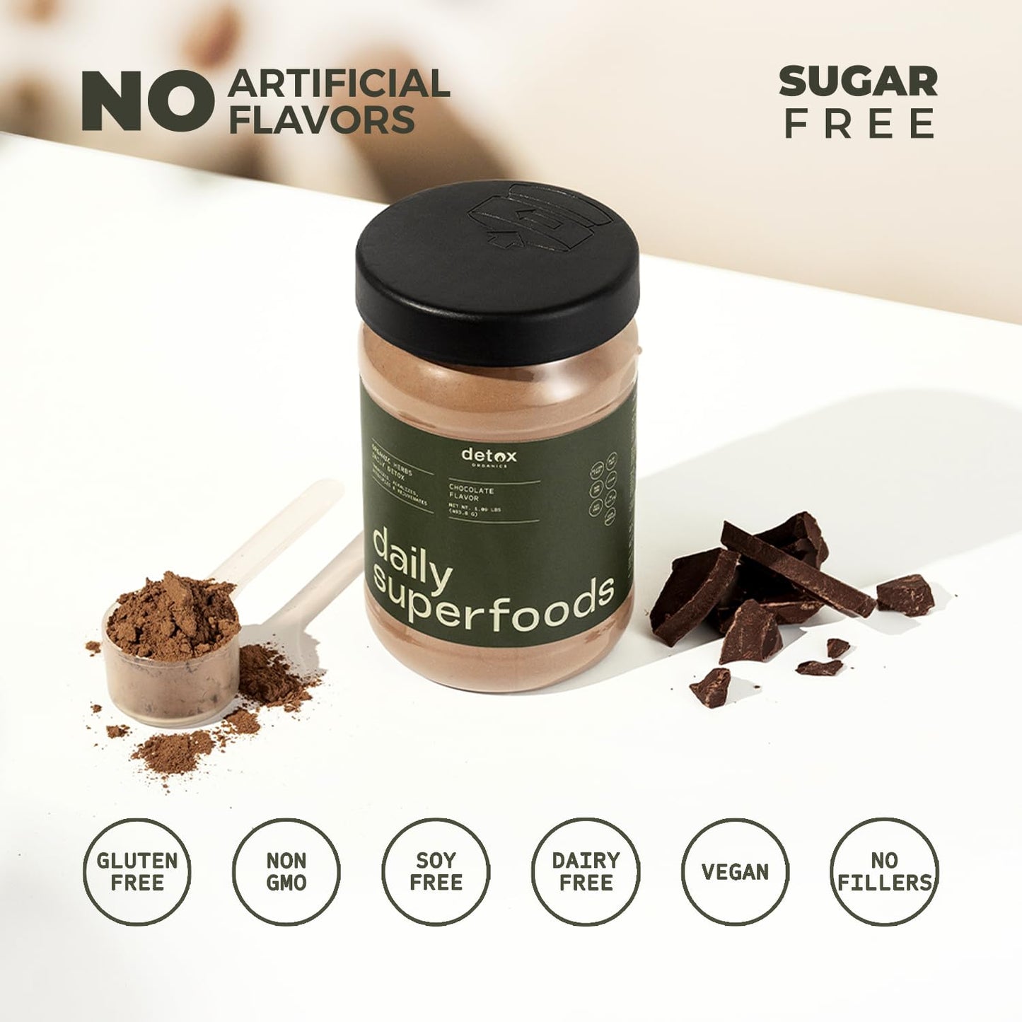 Greens Superfood Powder – USDA Organic Chocolate Flavor Cleanse & Detox Smoothie Mix – Digestive Enzymes, Immune Support, Bloating Relief, Vegan - dailyvitalstore