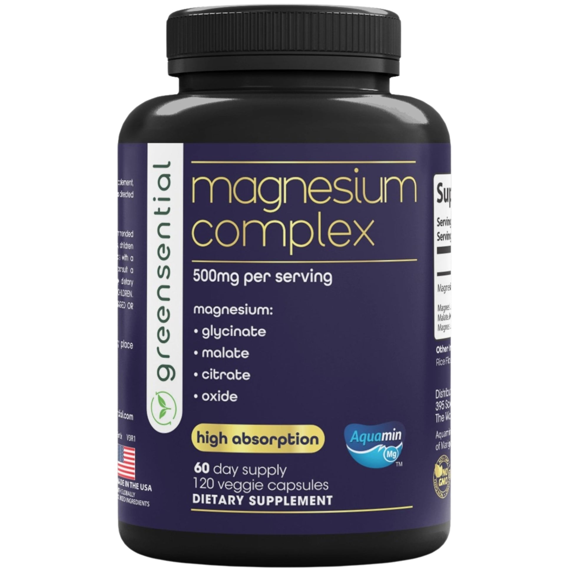 Greensential 5-in-1 Magnesium Complex 500mg | Glycinate, Malate, Citrate, Oxide & Aquamin® | for Sleep, Muscle & Heart Support | High Absorption, Vegan, 120 Capsules - dailyvitalstore