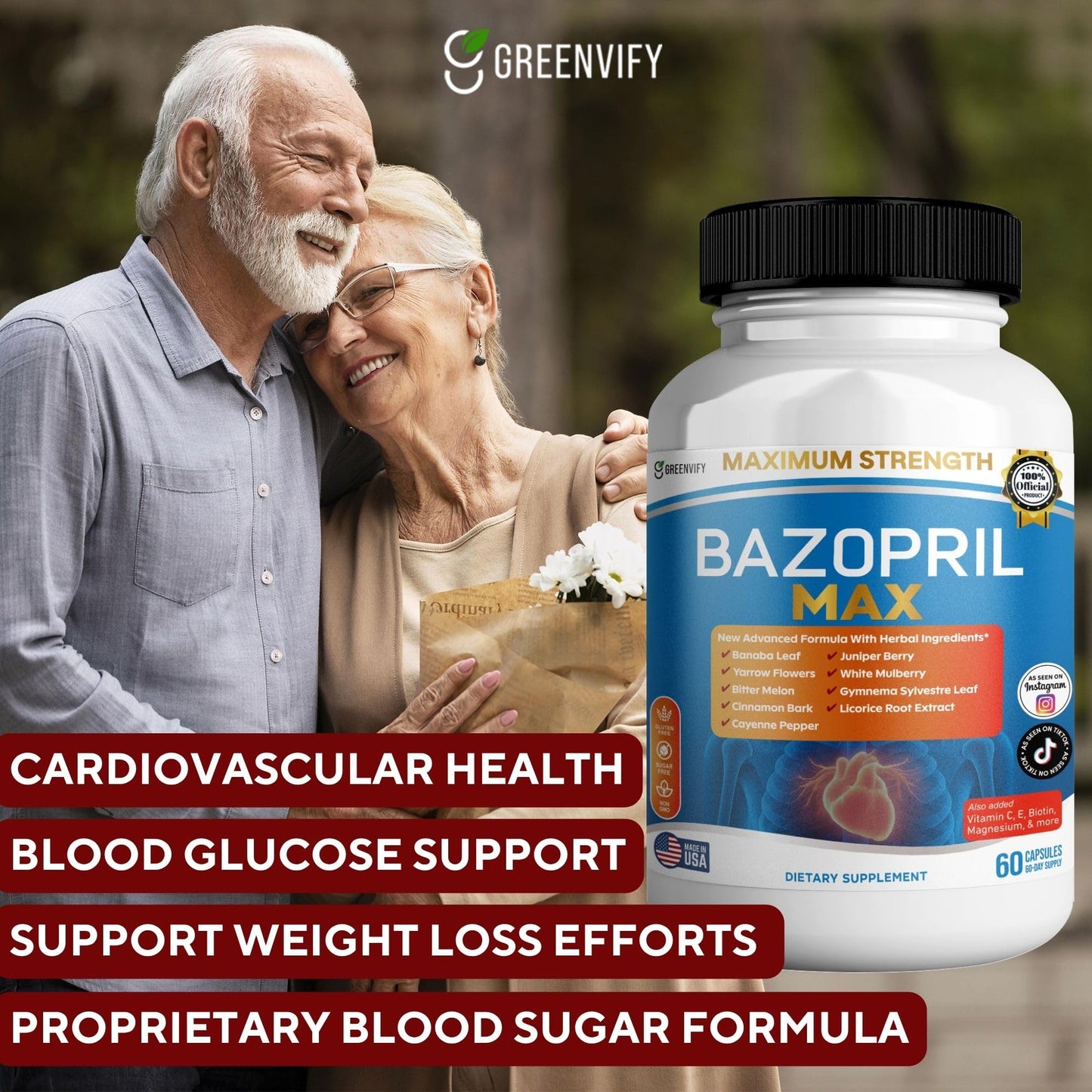 GREENVIFY Bazopril Max Maximum Strength Dietary Supplement, 60 Capsules, with Herbal Blend, Vitamins & Minerals (1) - dailyvitalstore