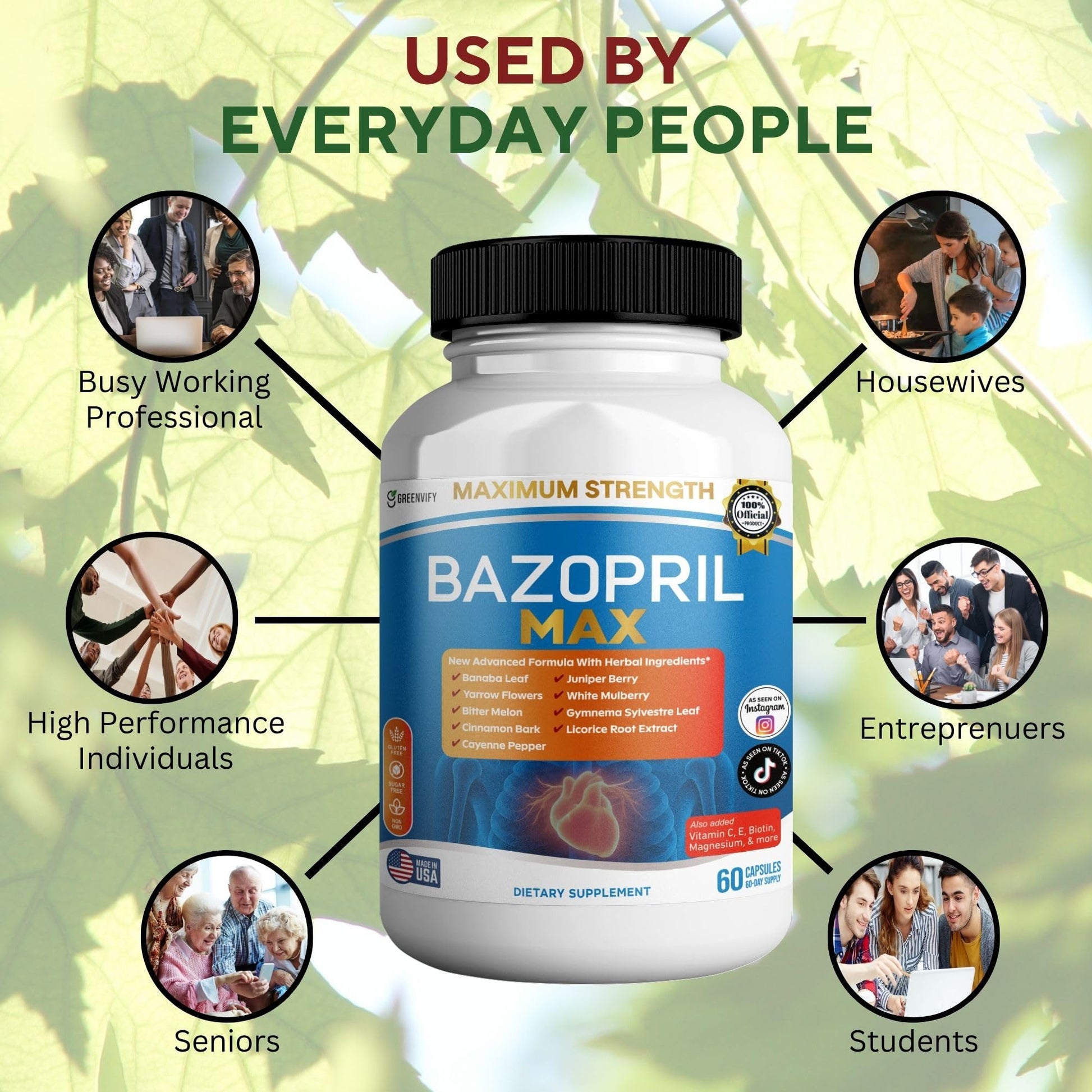 GREENVIFY Bazopril Max Maximum Strength Dietary Supplement, 60 Capsules, with Herbal Blend, Vitamins & Minerals (1) - dailyvitalstore