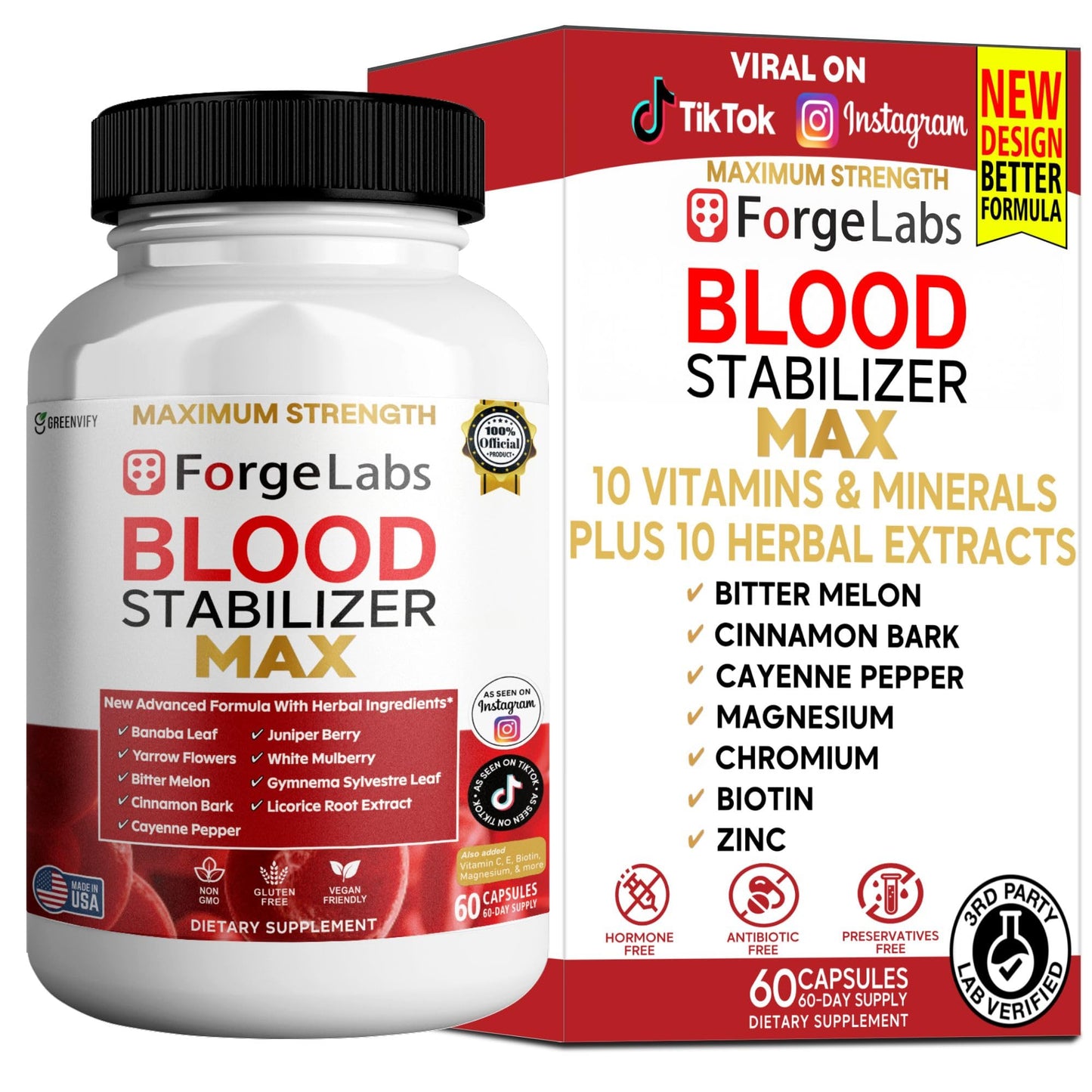 GREENVIFY ForgeLabs Blood Stabilizer Max, Maximum Strength Dietary Supplement, 60 Veggie Capsules, with Banaba Leaf, Juniper Berry, White Mulberry. (1) - dailyvitalstore
