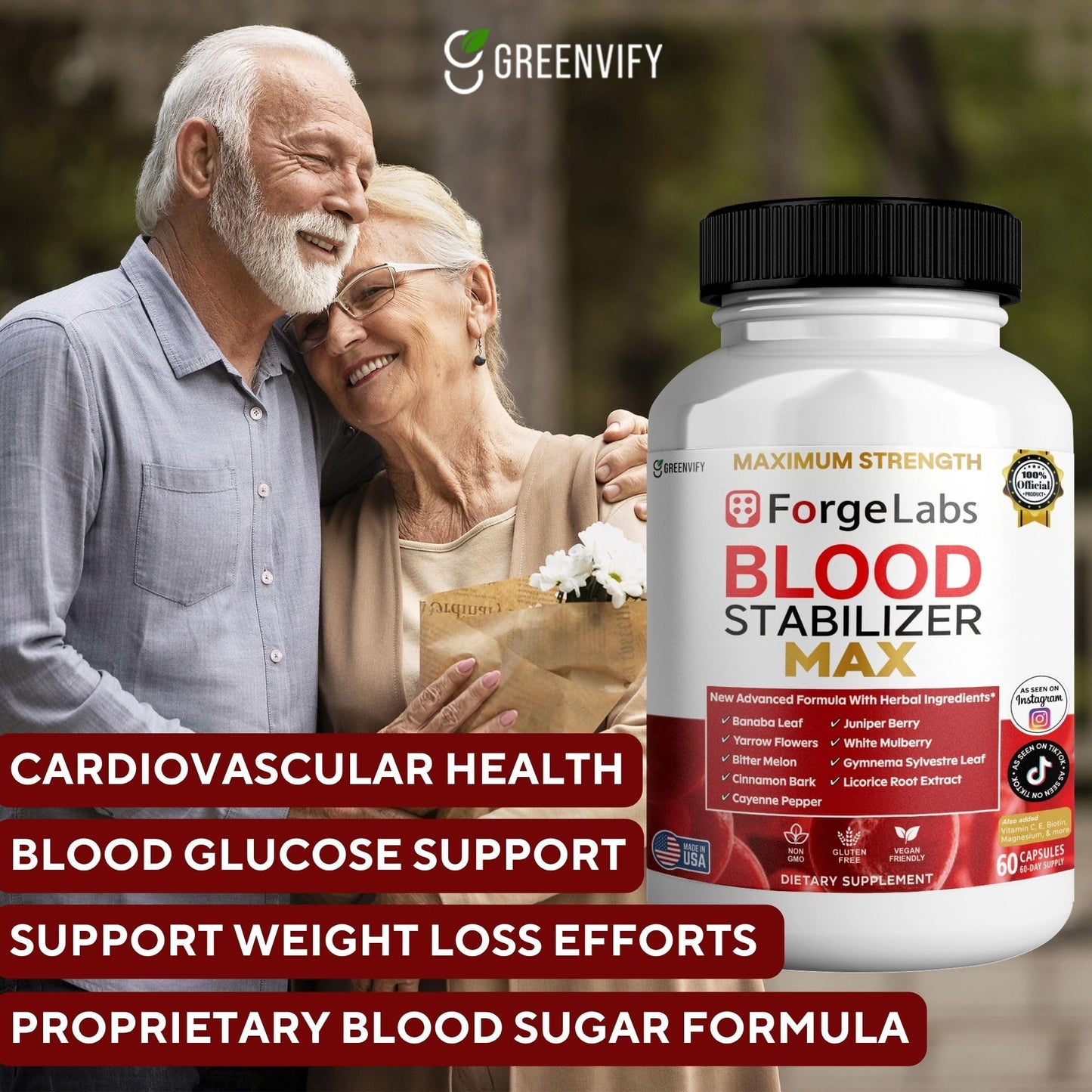 GREENVIFY ForgeLabs Blood Stabilizer Max, Maximum Strength Dietary Supplement, 60 Veggie Capsules, with Banaba Leaf, Juniper Berry, White Mulberry. (1) - dailyvitalstore