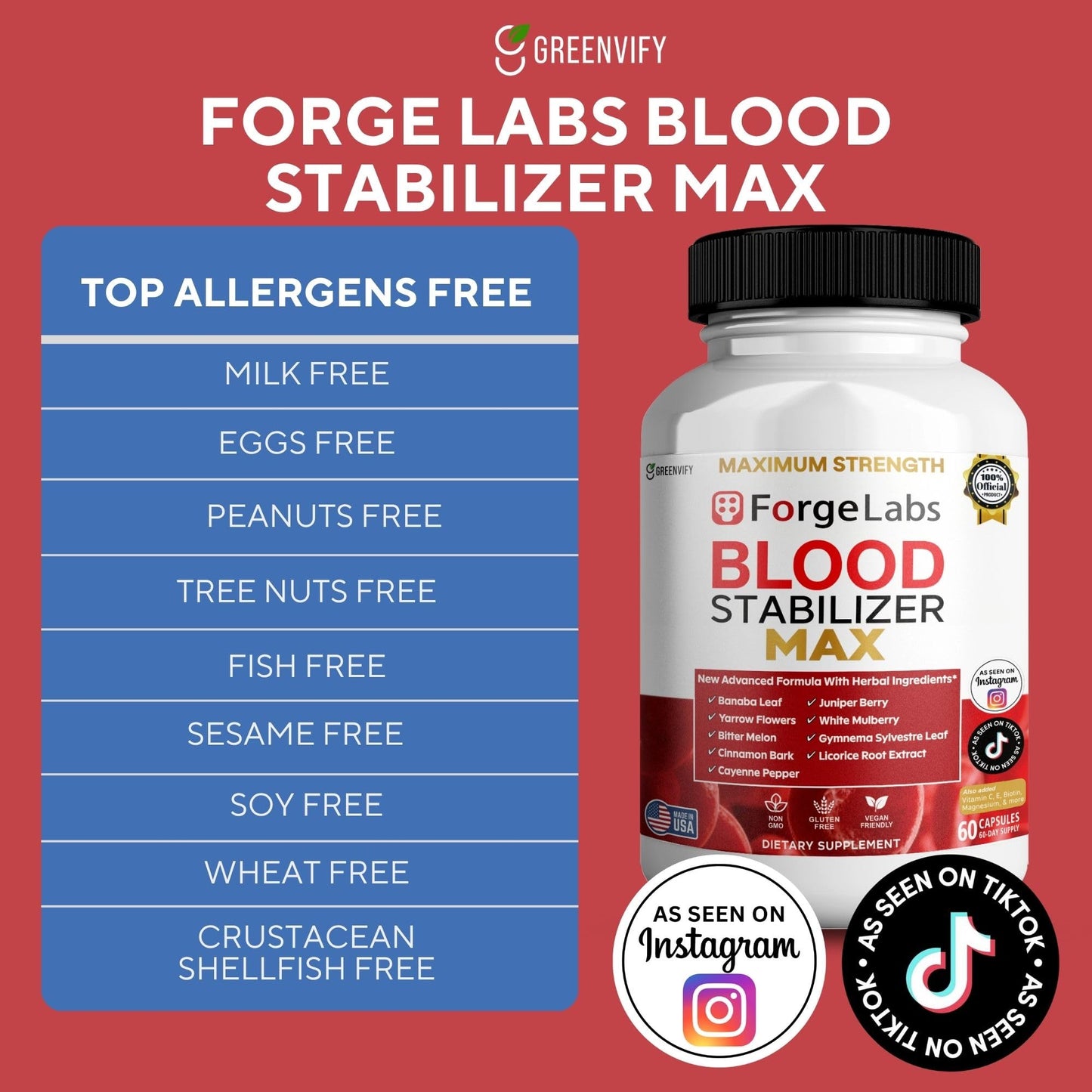 GREENVIFY ForgeLabs Blood Stabilizer Max, Maximum Strength Dietary Supplement, 60 Veggie Capsules, with Banaba Leaf, Juniper Berry, White Mulberry. (1) - dailyvitalstore