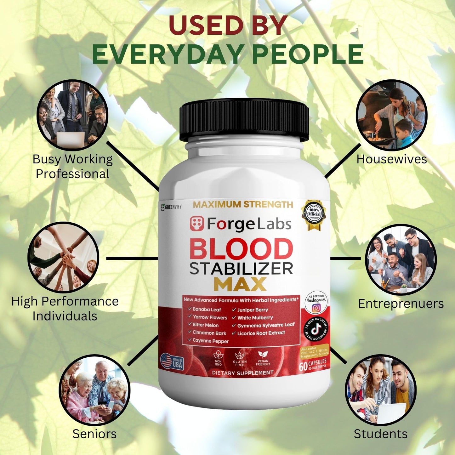 GREENVIFY ForgeLabs Blood Stabilizer Max, Maximum Strength Dietary Supplement, 60 Veggie Capsules, with Banaba Leaf, Juniper Berry, White Mulberry. (1) - dailyvitalstore