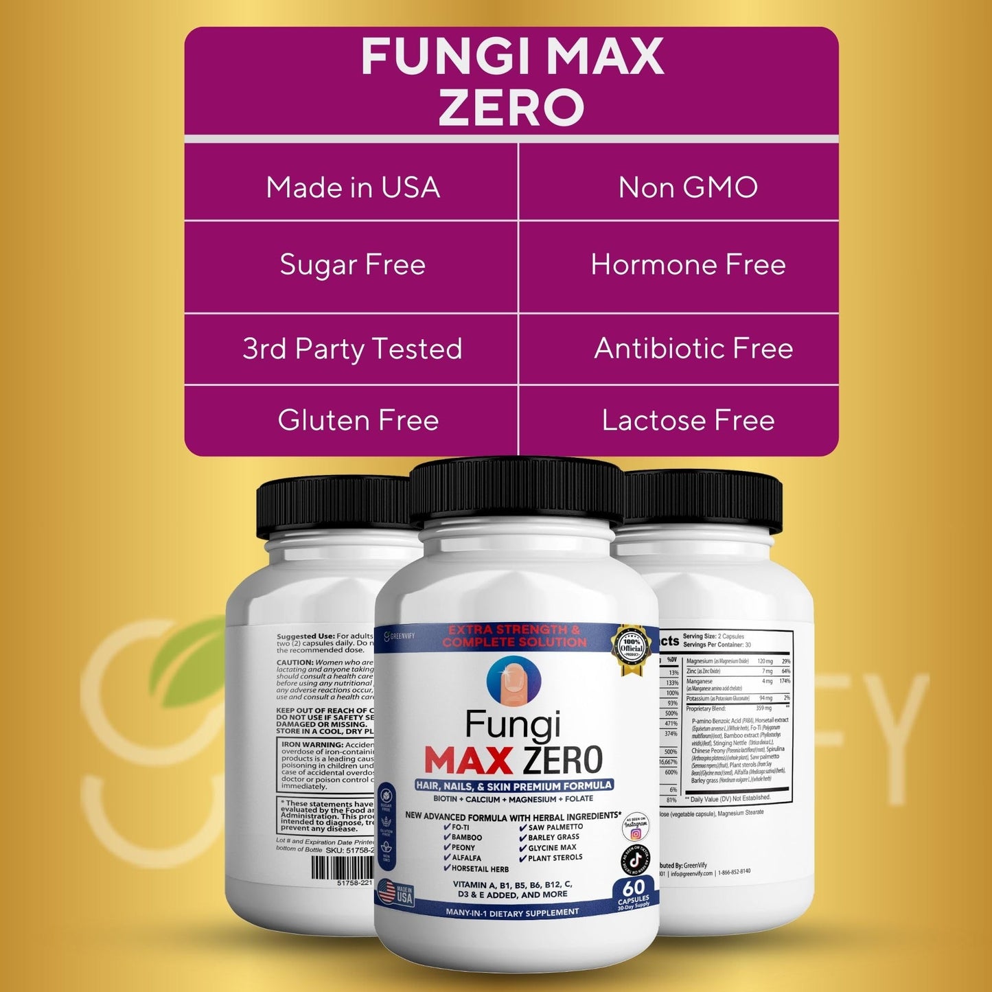 GREENVIFY Fungi Max Zero Hair, Nails & Skin Supplement. (1) - dailyvitalstore