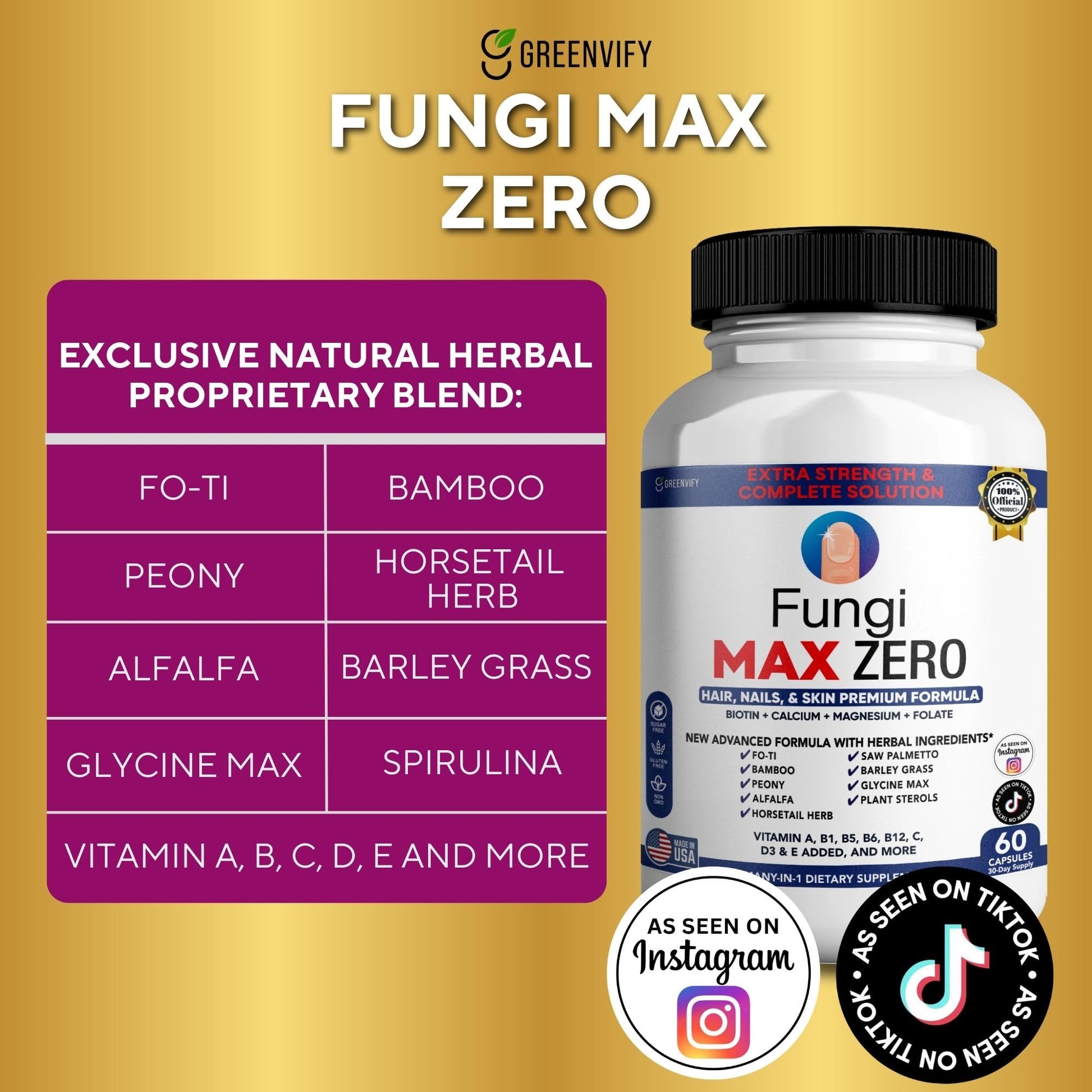 GREENVIFY Fungi Max Zero Hair, Nails & Skin Supplement. (1) - dailyvitalstore