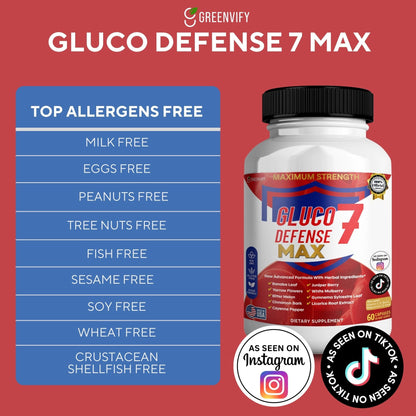 GREENVIFY Gluco Defense 7 Max, Maximum Strength Dietary Supplement, 60 Capsules, with Banaba Leaf, Juniper Berry, Yarrow Flowers (1) - dailyvitalstore