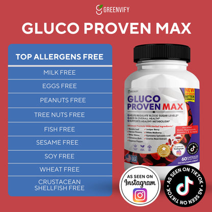 GREENVIFY Gluco Proven Max – Daily Wellness Support Supplement with Vitamins, Minerals, and Herbs – Chromium, Magnesium, Banaba, Bitter Melon, and Zinc – Non-GMO, Gluten-Free – 60 Capsules - dailyvitalstore