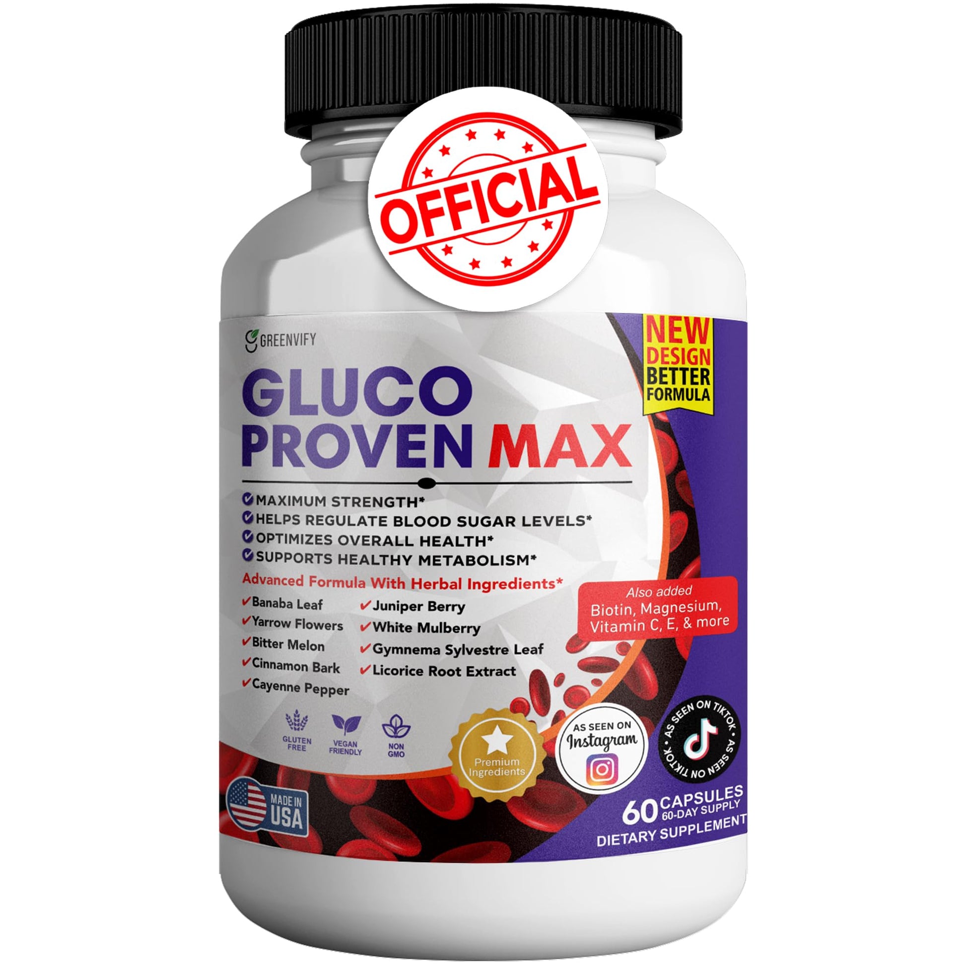 GREENVIFY Gluco Proven Max – Daily Wellness Support Supplement with Vitamins, Minerals, and Herbs – Chromium, Magnesium, Banaba, Bitter Melon, and Zinc – Non-GMO, Gluten-Free – 60 Capsules - dailyvitalstore