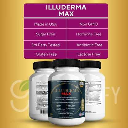 GREENVIFY Illuderma Max Hair, Skin and Nail Supplement, 60 Capsules, with Biotin 5000mcg, Vitamins and Herbal Blend (1) - dailyvitalstore