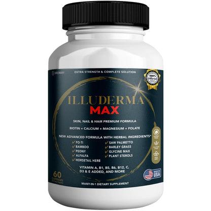 GREENVIFY Illuderma Max Hair, Skin and Nail Supplement, 60 Capsules, with Biotin 5000mcg, Vitamins and Herbal Blend (1) - dailyvitalstore