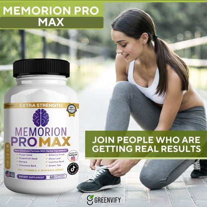 GREENVIFY Memorion Pro Max Extra Strength Brain Support Supplement, 60 Capsules, with DHA, Vitamins, Herbal Blend, 30-Day Supply (1) - dailyvitalstore