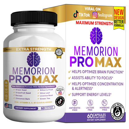 GREENVIFY Memorion Pro Max Extra Strength Brain Support Supplement, 60 Capsules, with DHA, Vitamins, Herbal Blend, 30-Day Supply (1) - dailyvitalstore