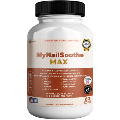 GREENVIFY MyNailSoothe MAX Hair, Skin & Nail Supplement, 60 Capsules, with Biotin 5000mcg, Vitamins, Minerals & Herbal Blend (1) - dailyvitalstore
