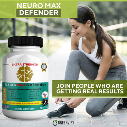 GREENVIFY NeuroMAX Defender Extra Strength Brain Support Supplement with Herbal Blend, 60 Capsules, DHA, B12, Vitamins A C D E, Selenium, 30-Day Supply (1) - dailyvitalstore