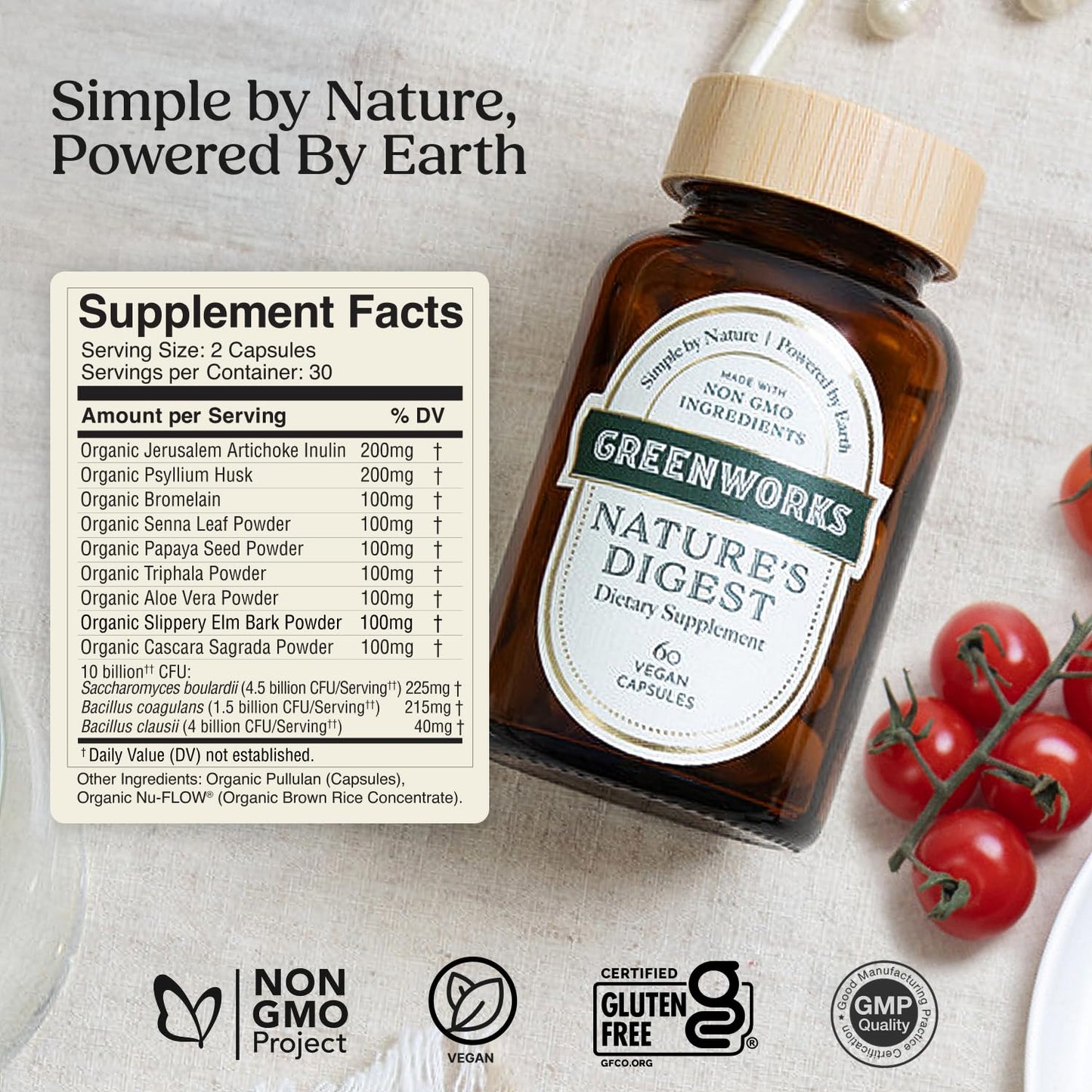 Greenworks Nature's Digest 10 Billion CFU Probiotic for Adults | Daily Gut Health Supplement with Saccharomyces Boulardii, Psyllium Husk, Bromelain, - dailyvitalstore